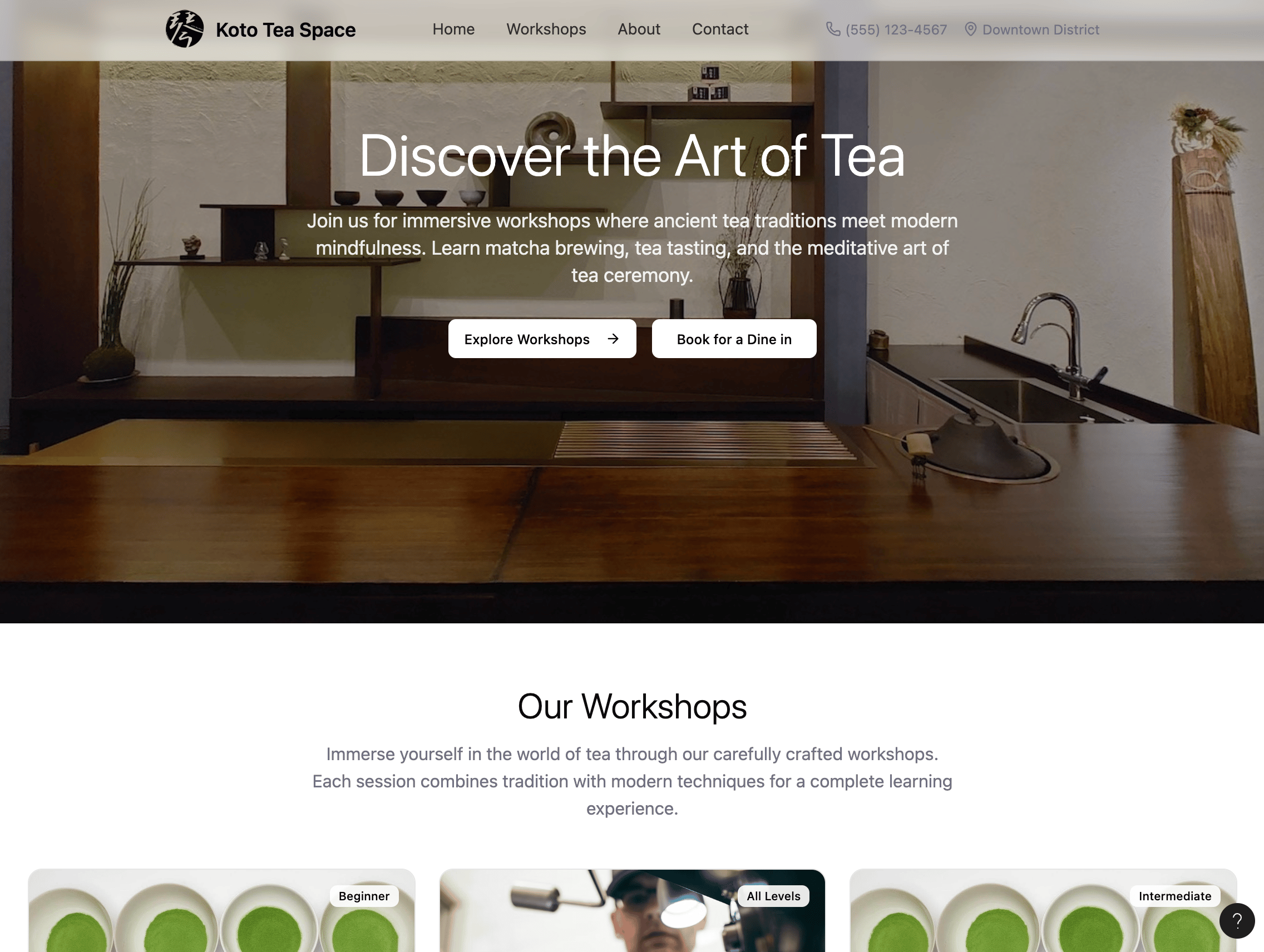 Koto Tea Space website and app, click to enlarge